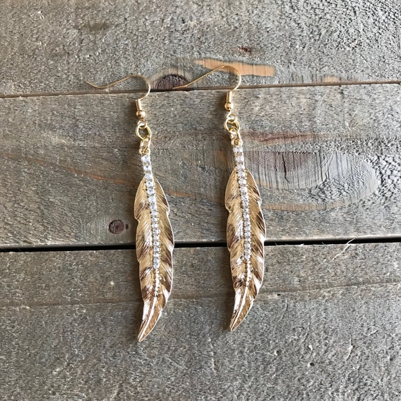 handmade Jewelry - 3 for $25 Handmade Gold Sparkly Feather Earrings